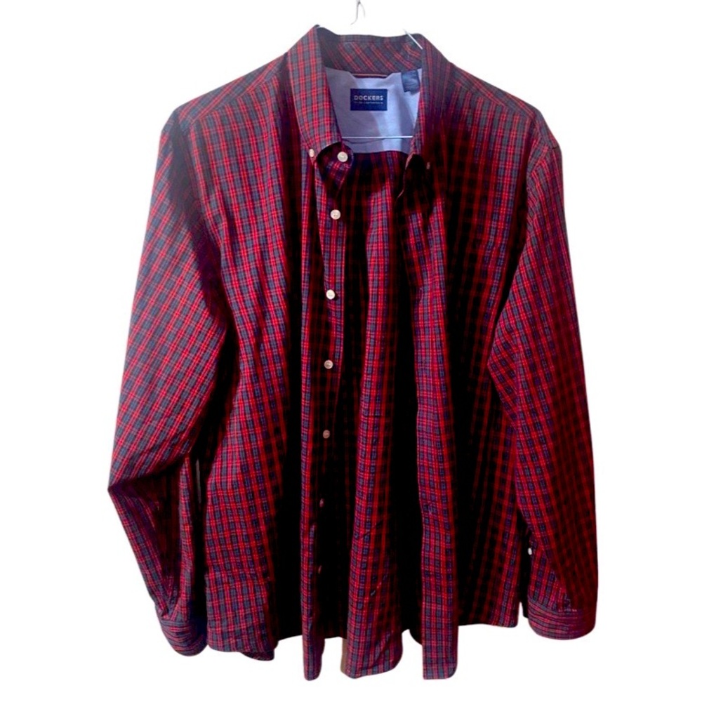Dockers,  red check pattern mens dress shirt.